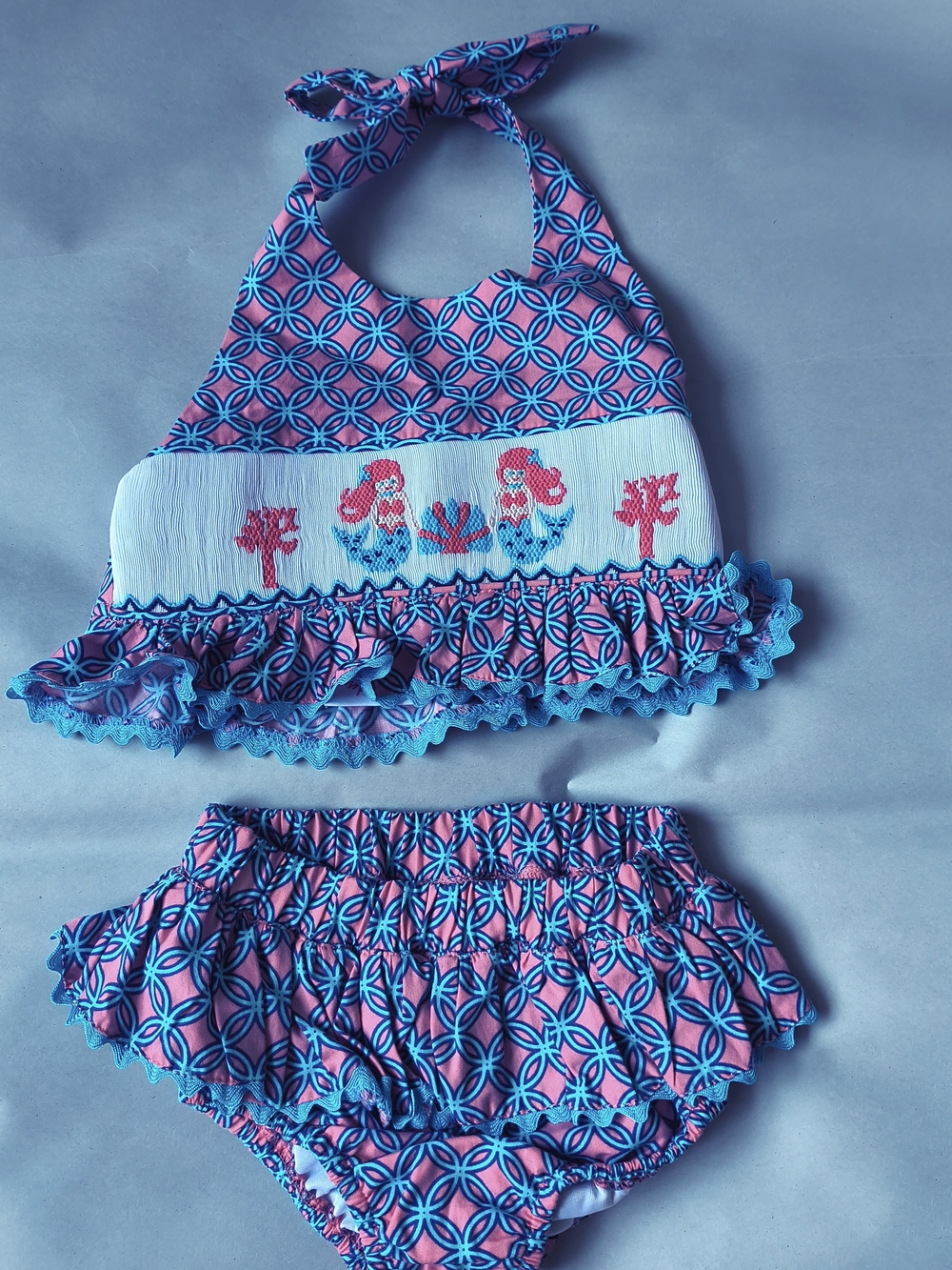 Girls Pink & Blue Mermaid Ruffle Bikini Set - Kids Swim